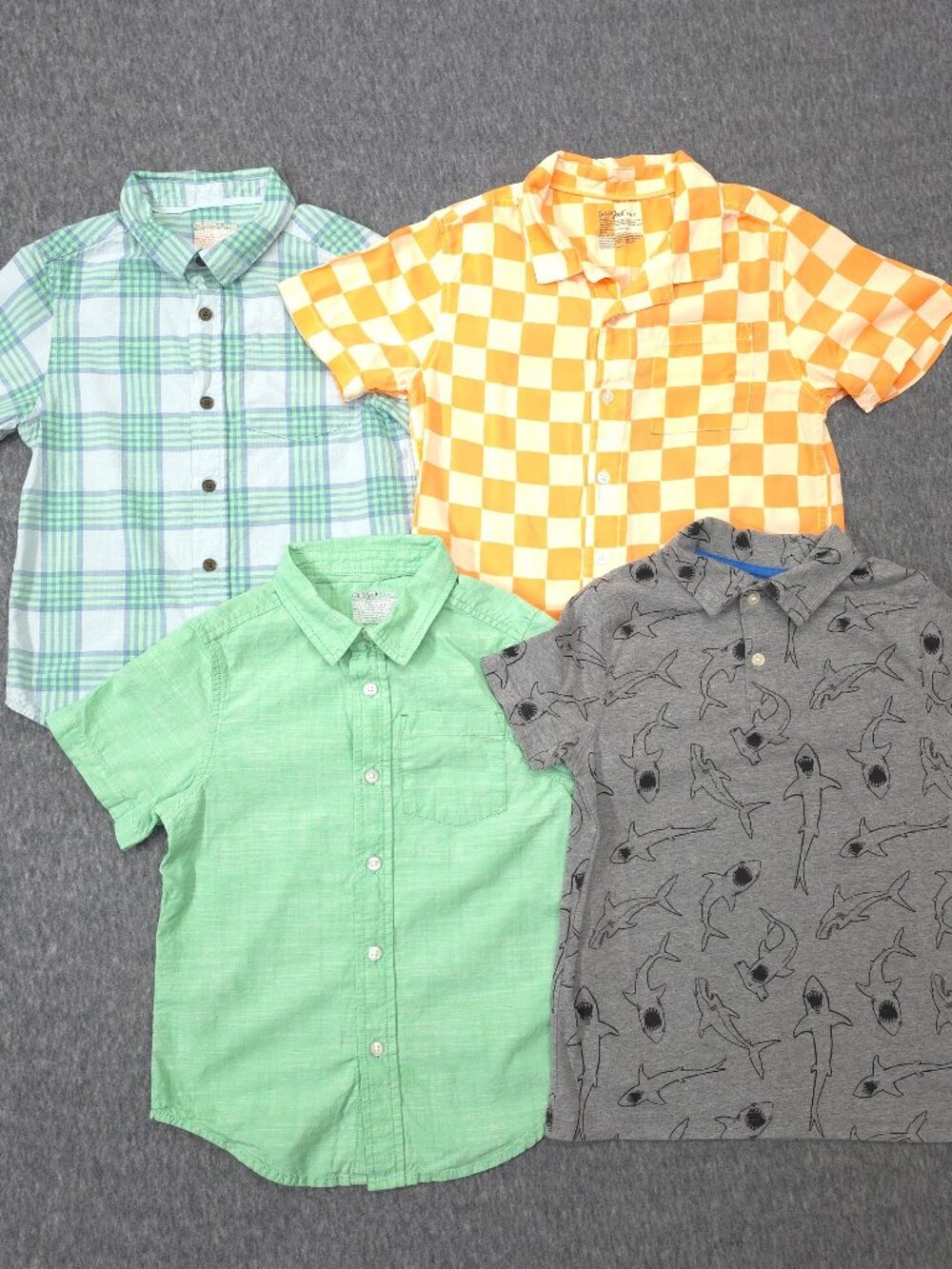 Cat & Jack Boys S 6-7 Shirt Lot 4 Button Down Shark Plaid Checkered Polo